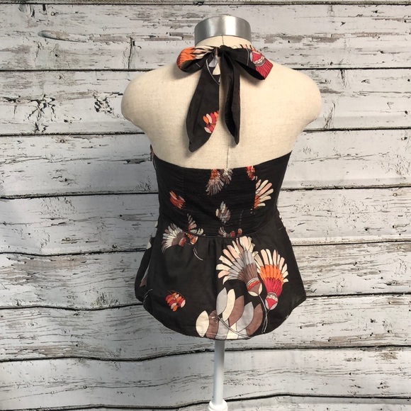 Anthro Edme & Esyllte Brown Floral Halter Top Size 2 - Picture 3 of 6